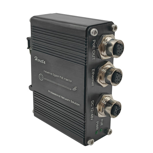 Hardened M12 Industrial Gigabit PoE+ Injector Waterproof IP68 Interface 12-48VDC Input Support The PoE IEEE 802.3 af/at 30W Power Sourcing Equipment