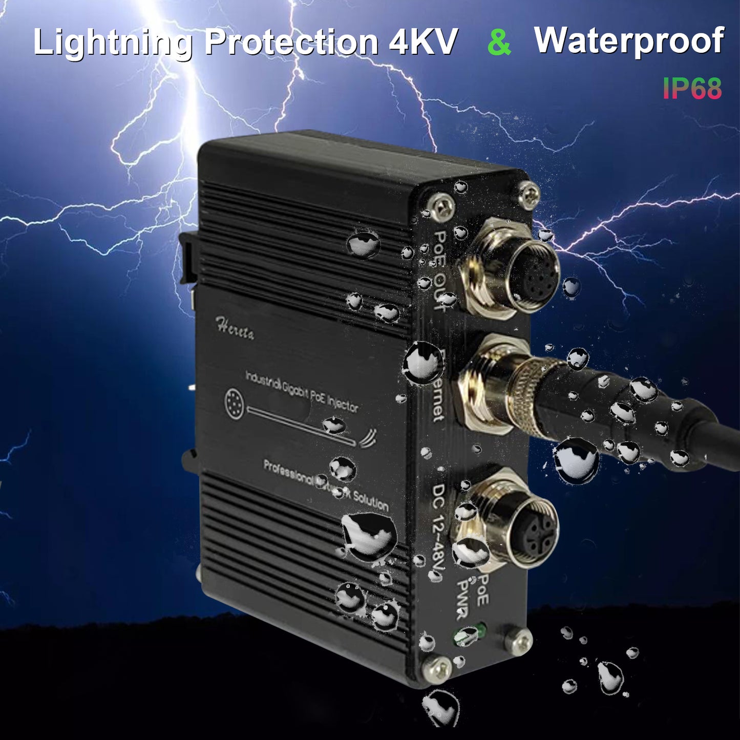 Hardened M12 Industrial Gigabit PoE+ Injector Waterproof IP68 Interface 12-48VDC Input Support The PoE IEEE 802.3 af/at 30W Power Sourcing Equipment