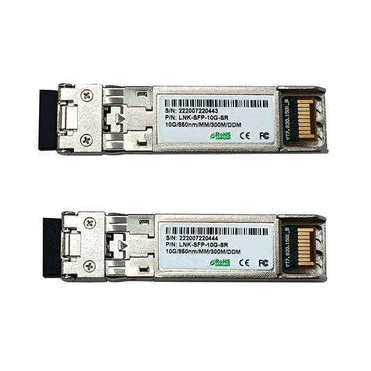 2Pack 10GBase-SR SFP+ Transceiver, SFP Multi-Mode LC Module, 10G 850nm MMF up to 300 Meters
