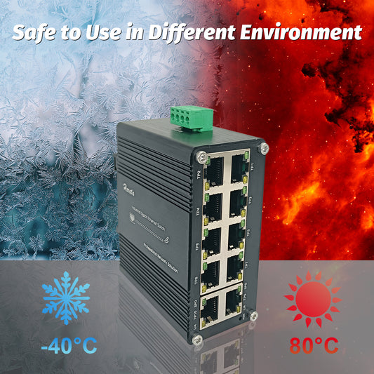 10 Ports Industrial Gigabit Ethernet Switch 10/100/1000BASE-T RJ45 Compact Industrial Switch with auto-MDI/MDI-X Function 12~48VDC Wide Range Power Input