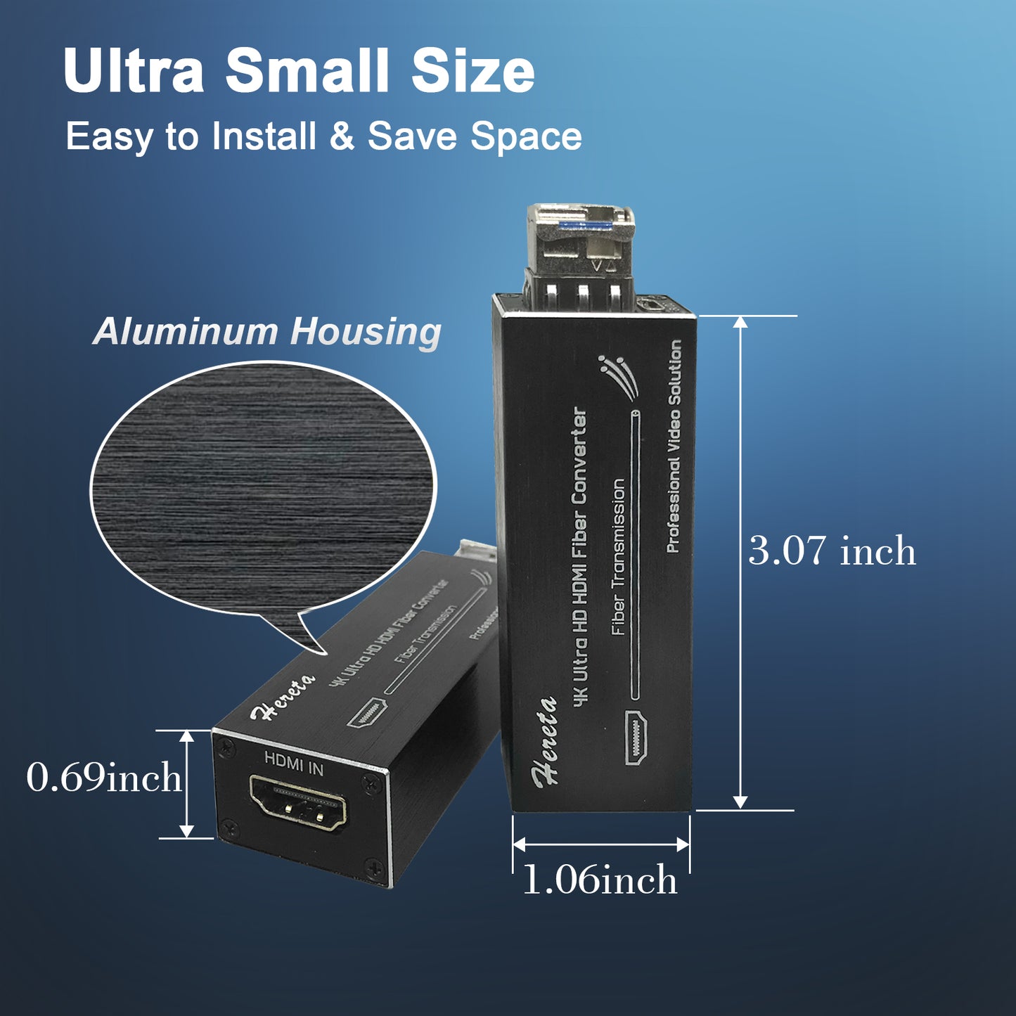 4K HDMI Fiber Extender with SFP Module (LC Port) 20KM Mini Fiber Optical Transceiver Over Single Mode Optical Fiber Uncompressed No losses No Latency Transmitting Video Data rate up to 10.3Gbps