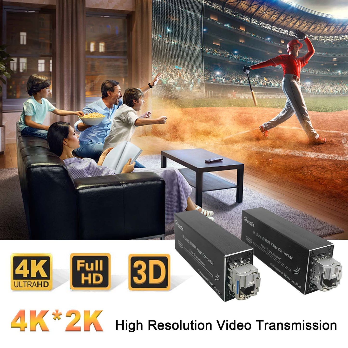 4K HDMI Fiber Extender with SFP Module (LC Port) 20KM Mini Fiber Optical Transceiver Over Single Mode Optical Fiber Uncompressed No losses No Latency Transmitting Video Data rate up to 10.3Gbps