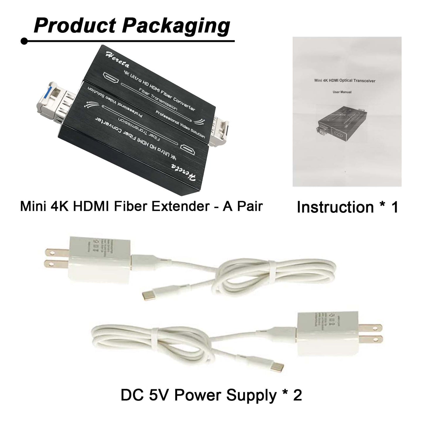 4K HDMI Fiber Extender with SFP Module (LC Port) 20KM Mini Fiber Optical Transceiver Over Single Mode Optical Fiber Uncompressed No losses No Latency Transmitting Video Data rate up to 10.3Gbps