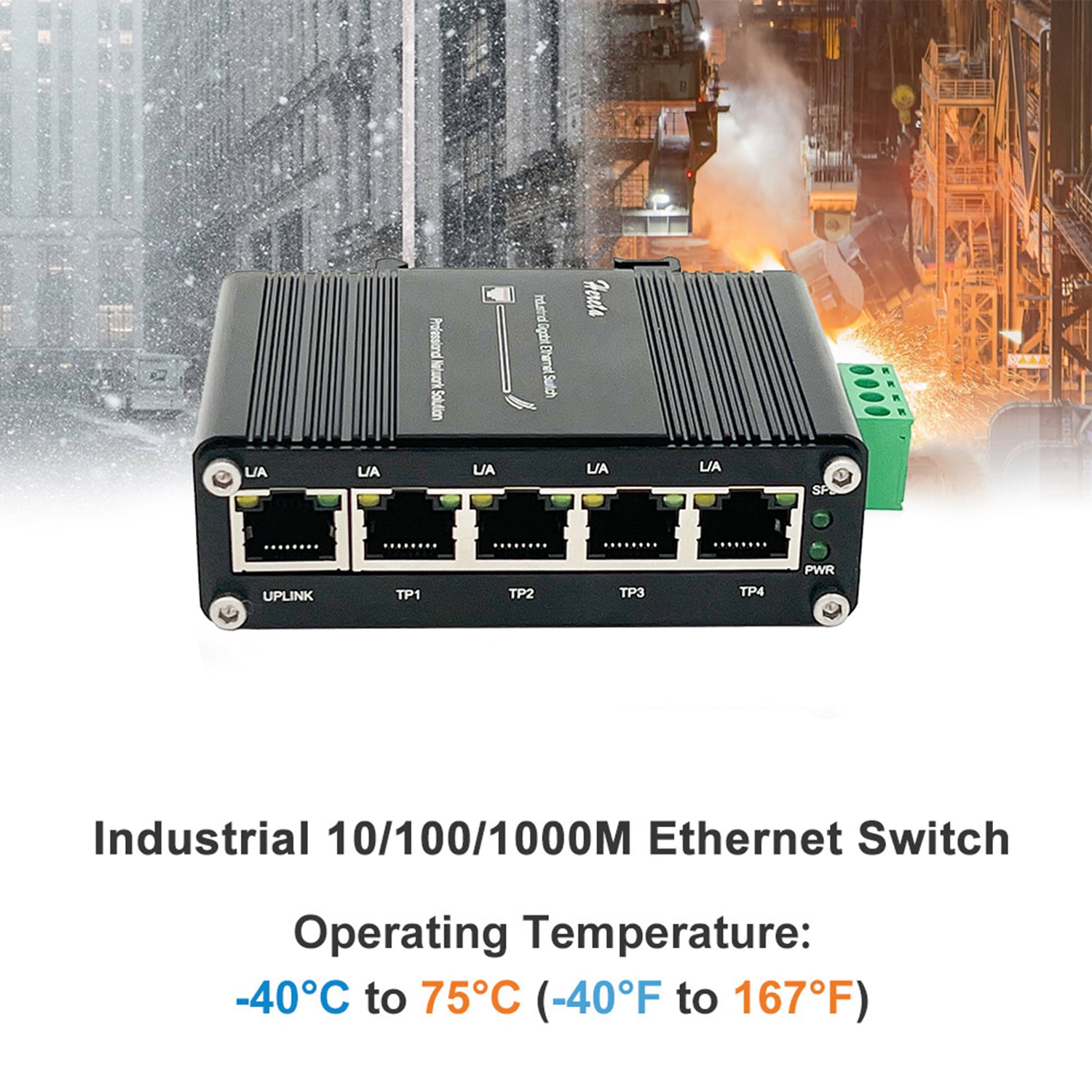 Gigabit Ethernet Switch 5-Port Mini Industrial Switch 10/100Mbps Half/Full  Duplex and 1000Mbps Full Duplex