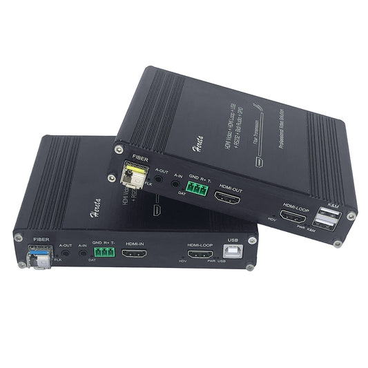 1080P HDMI KVM Fiber Extender Video Resolution Up to 2K@60Hz HDMI to Fiber Converter Transmission Distance Up to 20km 4.25Gbps Support USB Mouse Keyboard RS232 GPIO Signal Bidirectional Stereo Audio