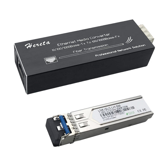 Industrial Hardened Gigabit Fiber Media Converter with Single Mode Dual Fiber SFP/LC Module 10/100/1000Base-TX to 100/1000Base-Fx Mini Ethernet Media Converter USB Type C Power Input
