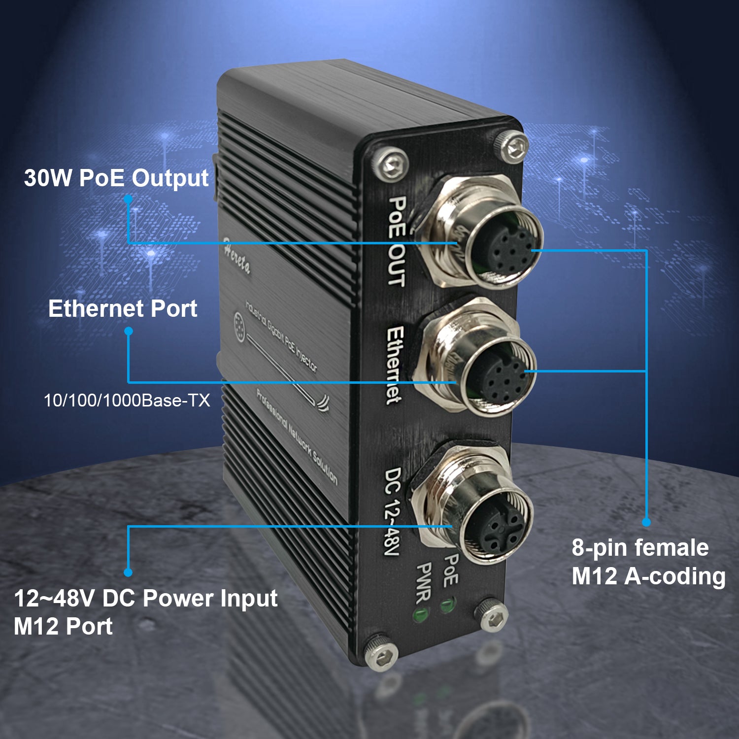 日本最大級 PoE Injector Industrial Gigabit PoE+ IEEE802.3 at 30W Hardened POE  Adapter with 12-48V DC Input DIN- Rail, Wall Mount