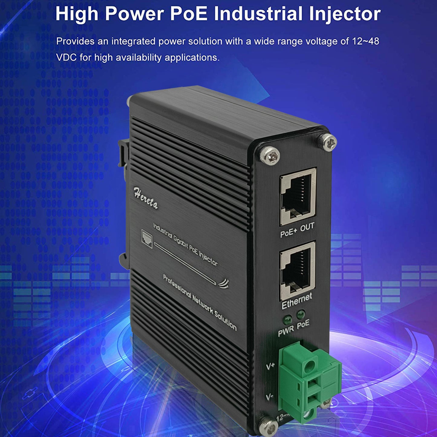 Hardened Industrial Gigabit PoE+ Injector 12-48VDC Input (30W)