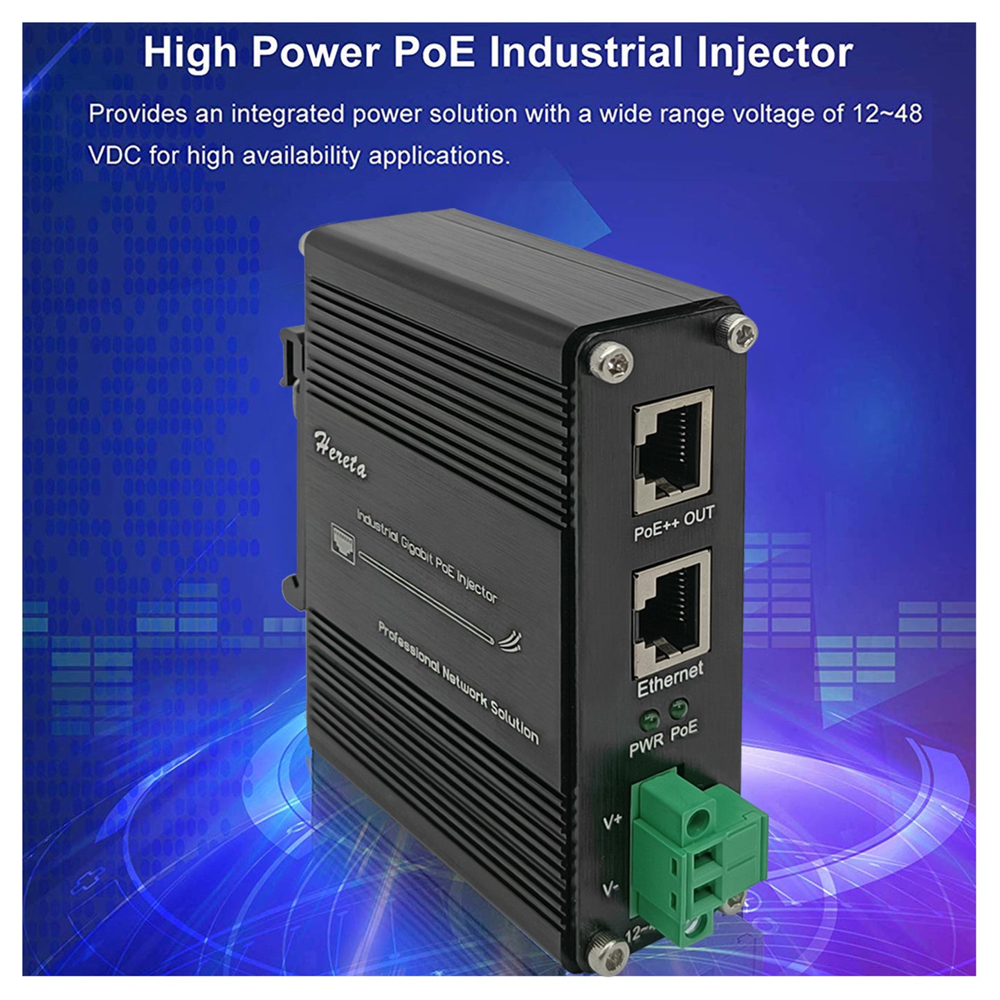 Hardened Industrial Gigabit PoE+ Injector 12-48VDC Input (95W)